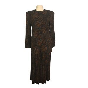 Jones New‎ York Vintage Womens Brown Rayon Paisley Skirt Suit, Jacket 8, 36 bust